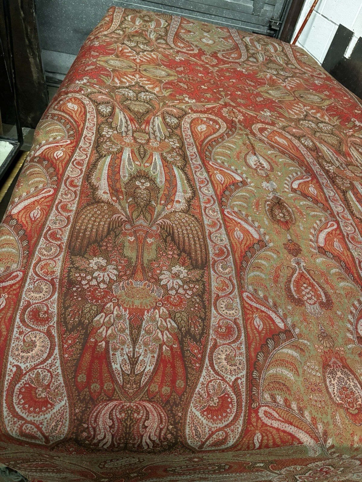 Antique Paisley Textile Table Cloth, Shawl, Table Runner. V Large : 330x158 Cms photo for sale