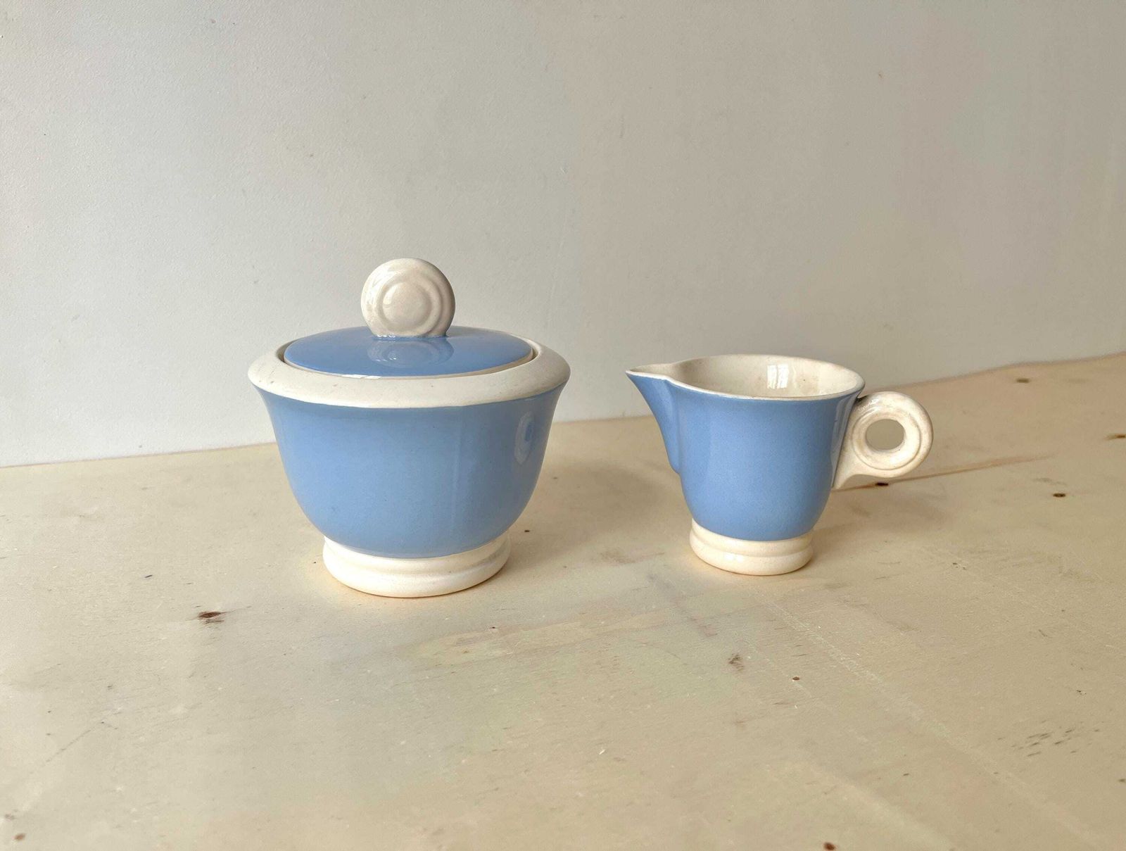 Antique Art Deco Sugar Bowl + Milk Pot By Sarreguemines Digoin France, 1930's French Earthenware Set
