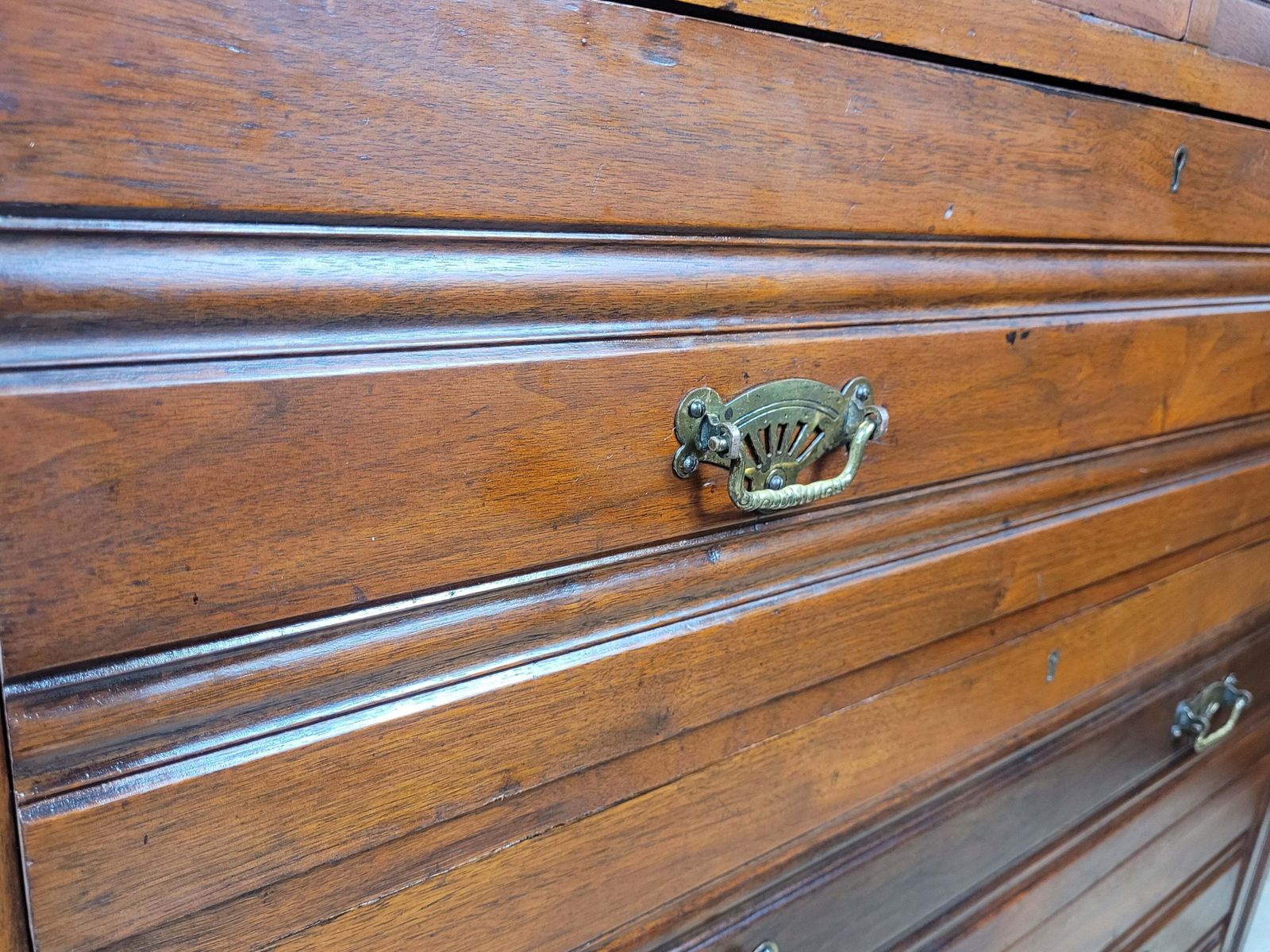 Edwardian Chest Of Drawers Walnut 2 Over 3 1910s Drop photo vintage
