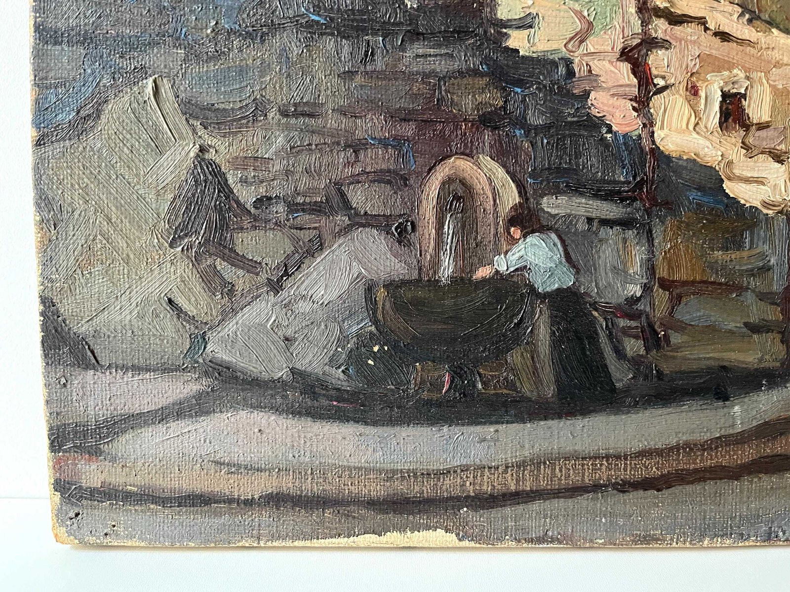 Original 1950s Oil On Canvas Of A French Stones Hamlet, Midcent Signed Rustic Landscape Painting, South Of France Village Scene photo Art