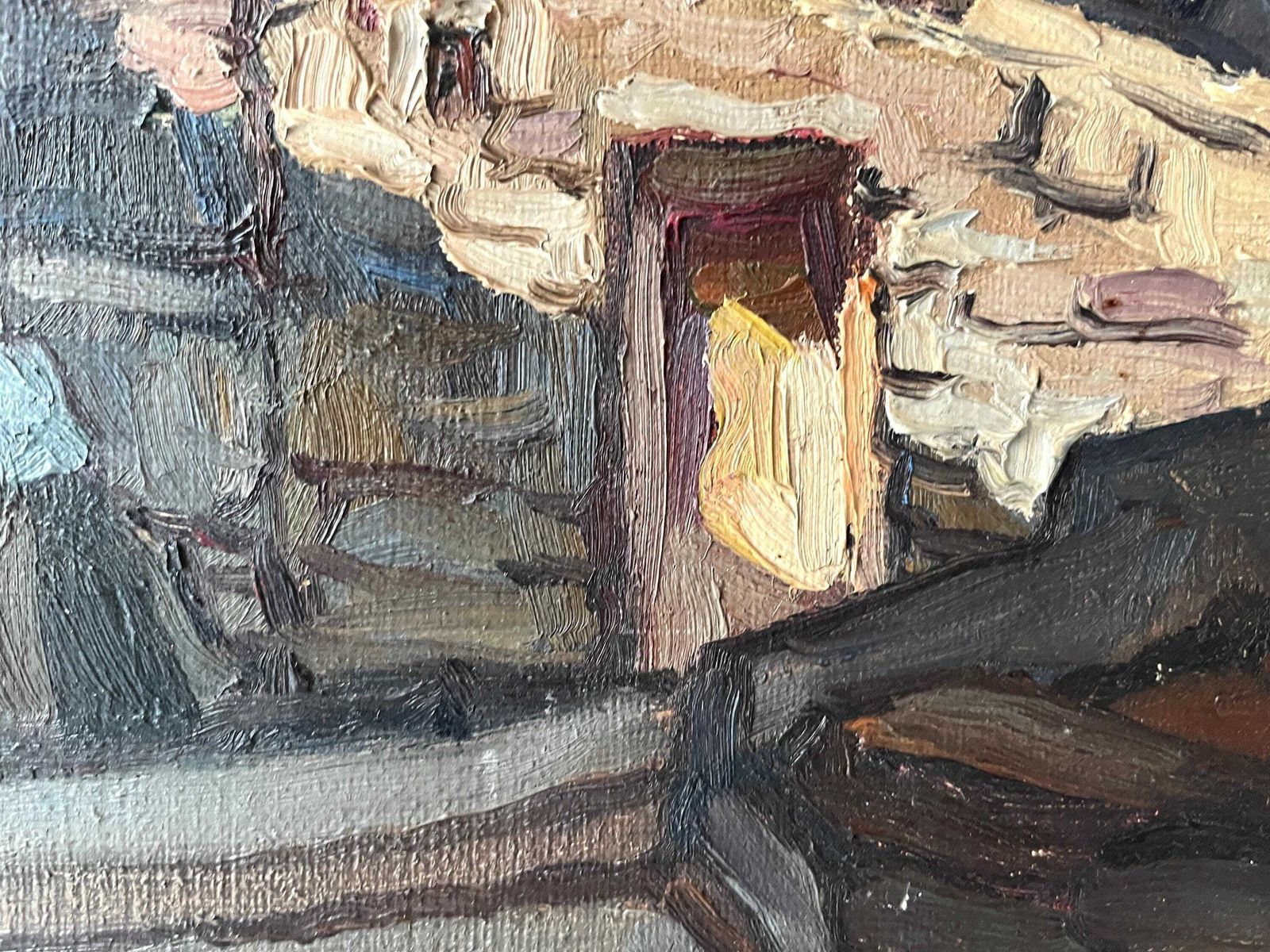 photo furniture Original 1950s Oil On Canvas Of A French Stones Hamlet, Midcent Signed Rustic Landscape Painting, South Of France Village Scene