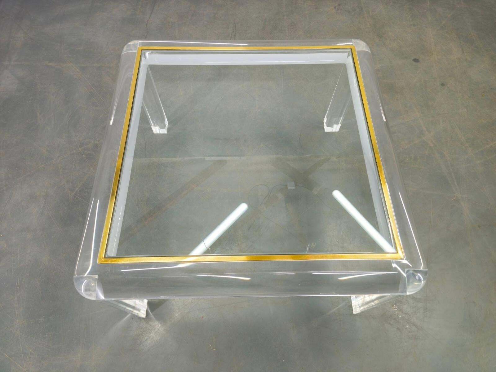 Italian Acrylic, Brass And Glass Coffee Table, 1980s photo Furniture