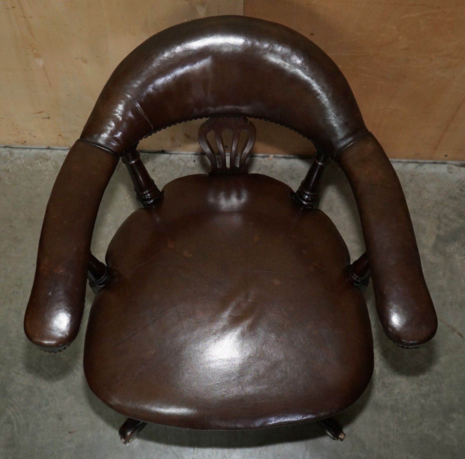 Original Antique Victorian Fully Restored Deep Brown Leather Captains Chair photo for sale