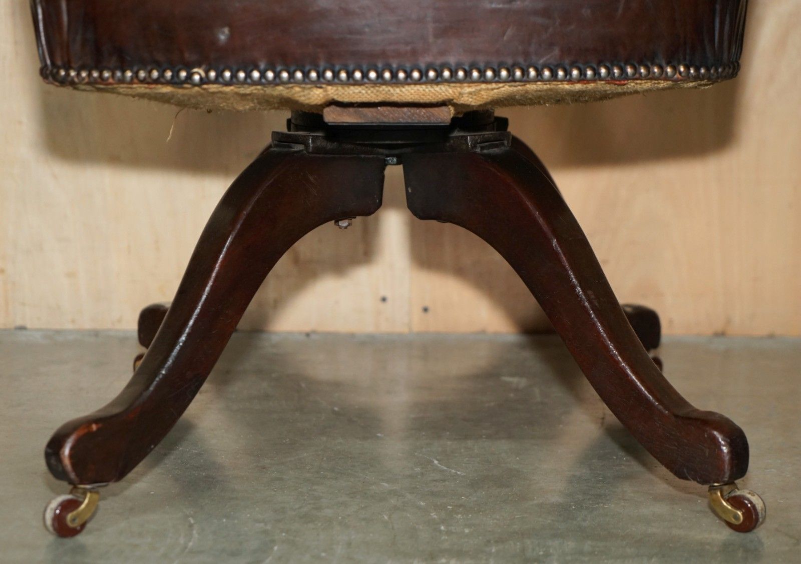 2850.0 Original Antique Victorian Fully Restored Deep Brown Leather Captains Chair photo