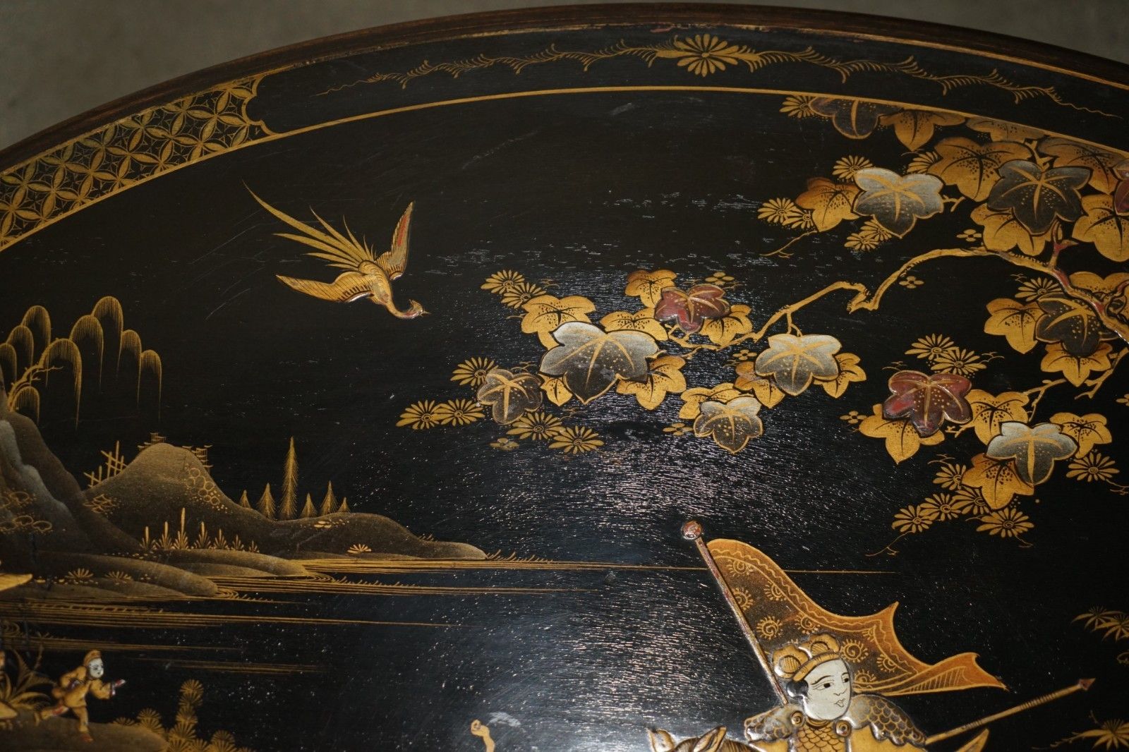 Furniture Large Oval Antique Circa 1920 Chinese Chinoiserie Export Lacquered Coffee Table photo