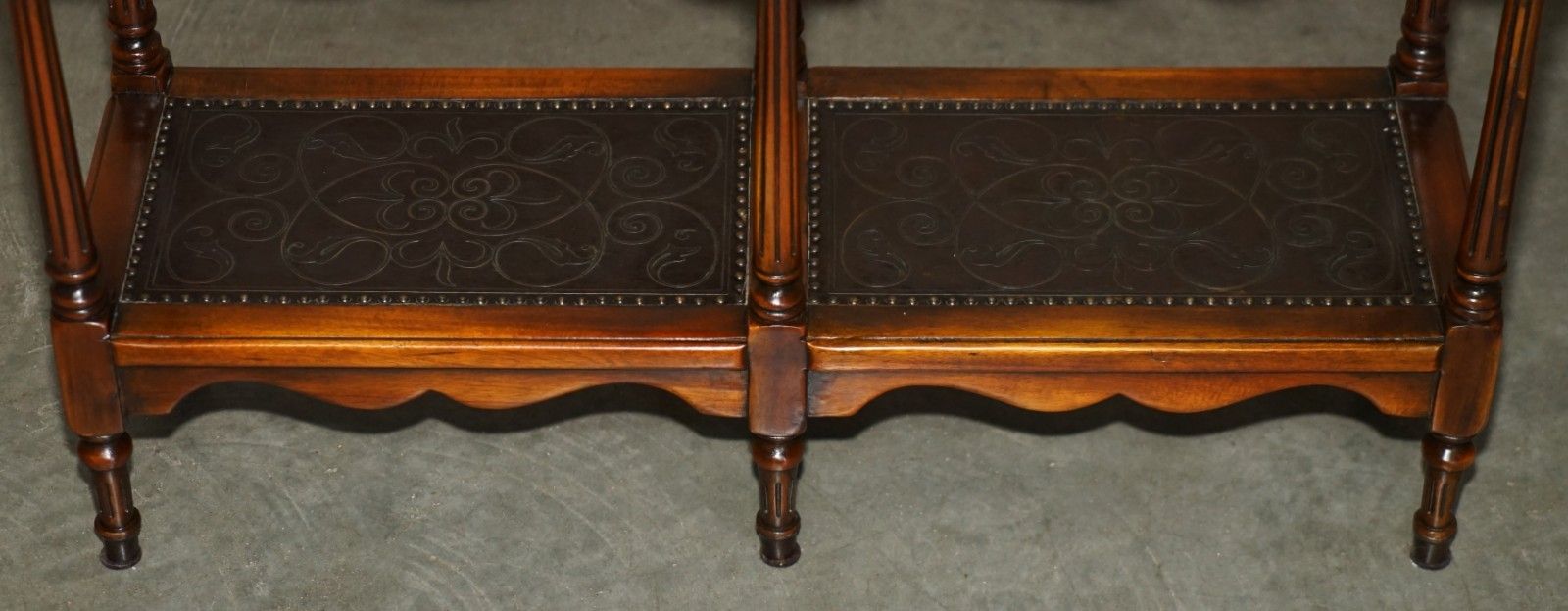1850.0 Stunning Solid Wood & Leather Embossed Theodore Alexander Etagere Open Bookcase photo