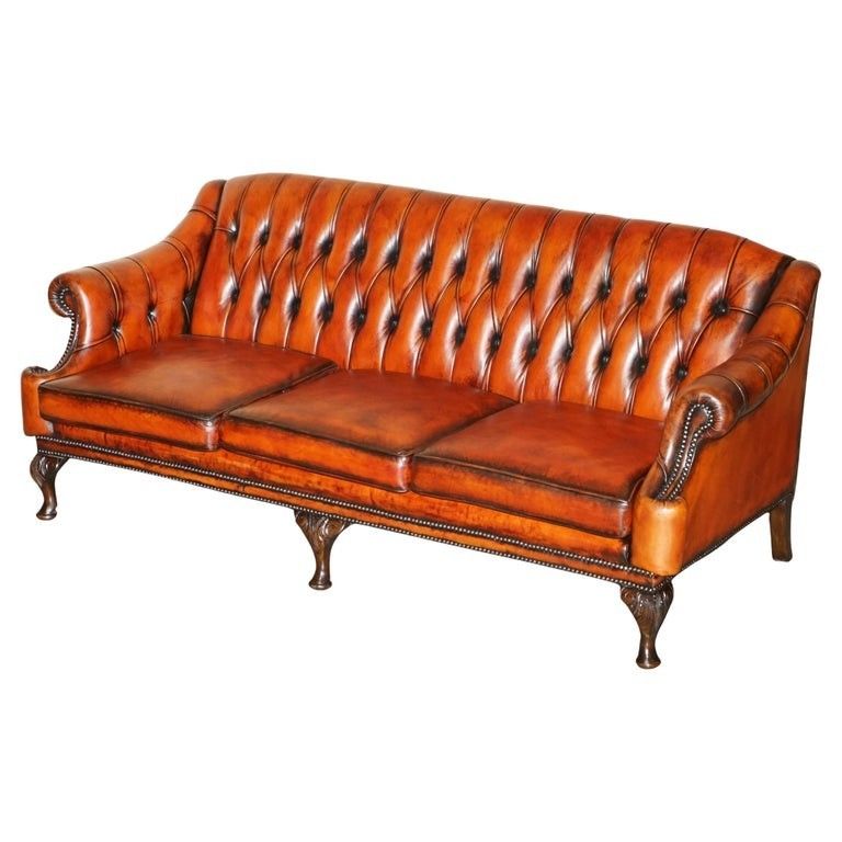 Fine 1960's Bordeaux Leather Restored Chesterfield Club Three Seat Sofa Settee