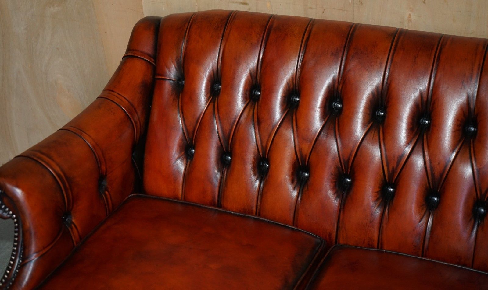 Fine 1960's Bordeaux Leather Restored Chesterfield Club Three Seat Sofa Settee photo buy