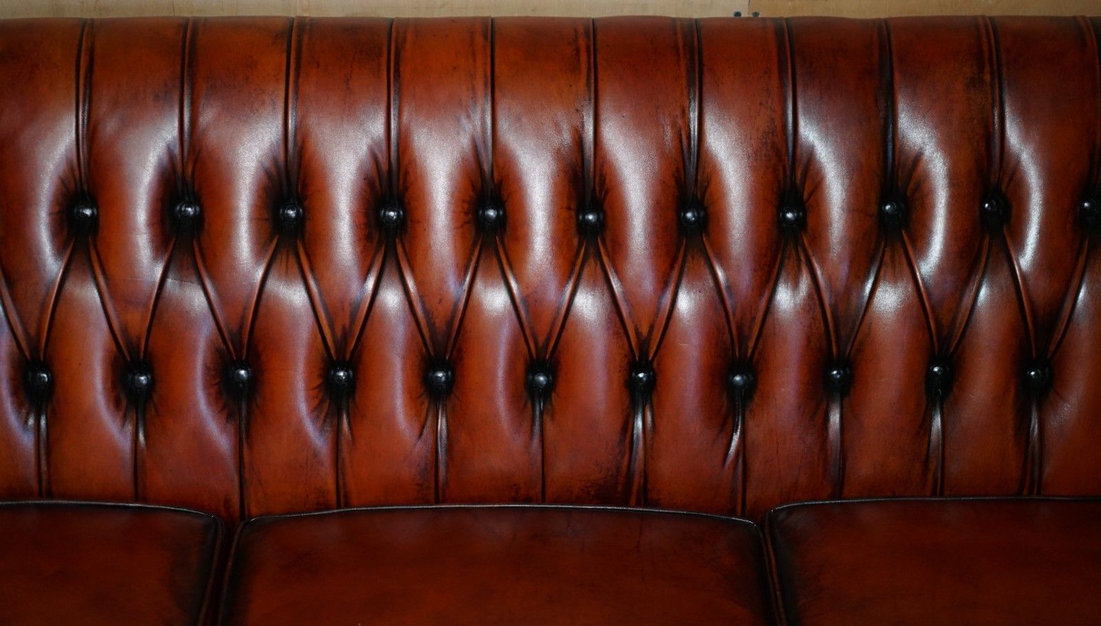 Fine 1960's Bordeaux Leather Restored Chesterfield Club Three Seat Sofa Settee photo vintage