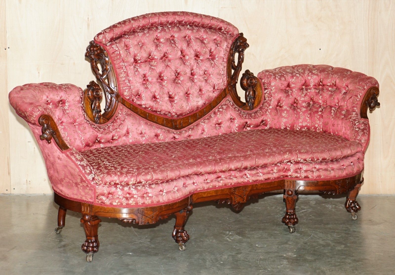 Antique Victorian Flamed Mahogany Lion Carved Sofa Or Settee Part Of A Suite photo furniture
