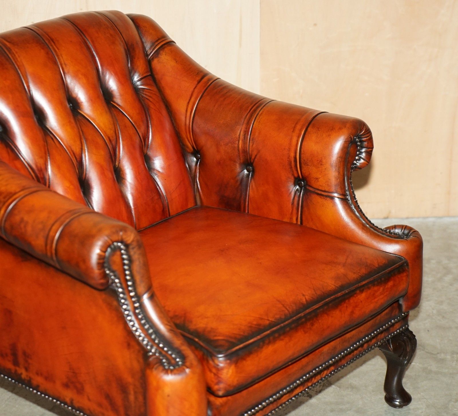 Stunning 1960's Bordeaux Leather Restored Chesterfield Club Armchair & Footstool photo buy