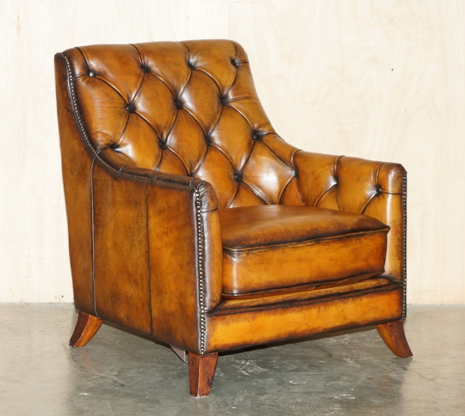 Fully Restored Cigar Brown Leather Chesterfield Tufted Library Armchair photo furniture