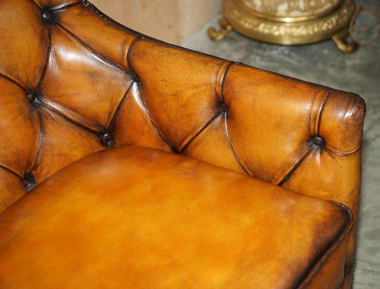 Fully Restored Cigar Brown Leather Chesterfield Tufted Library Armchair photo buy