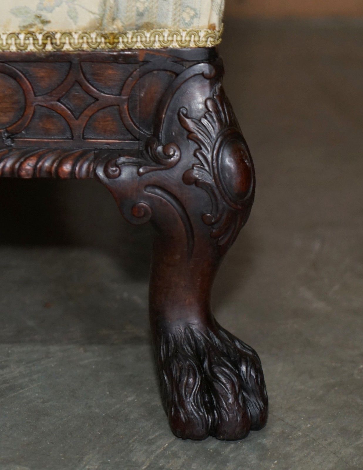 photo for sale Exquisite Antique Victorian Lion's Hairy Paw Feet Show Framed Mahogany Armchair
