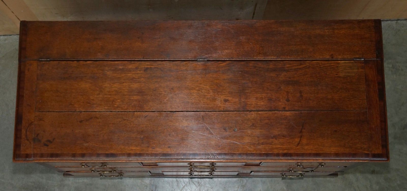 Furniture Antique 18th Century Georgian Hinged Top English Oak Mule Chest Of Drawers photo
