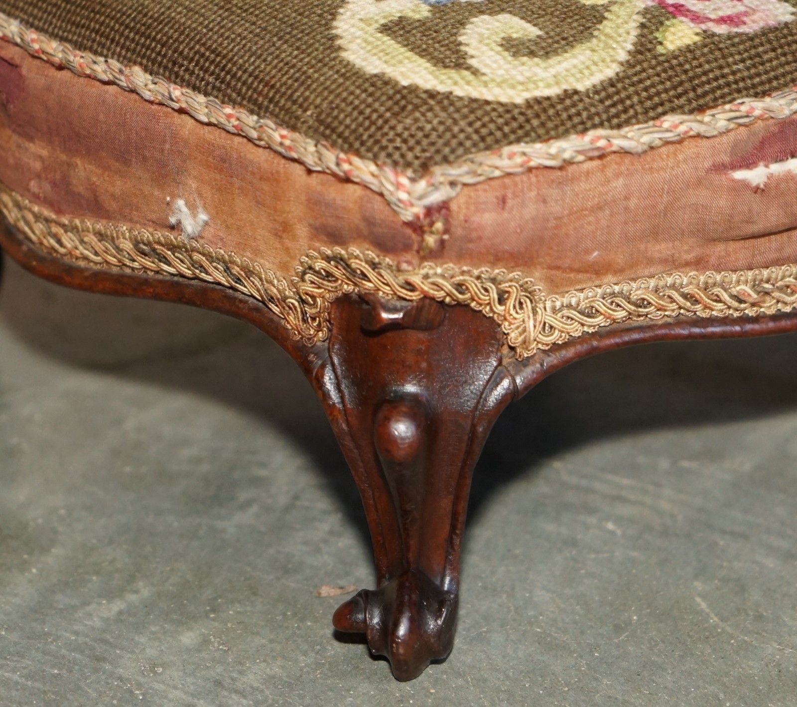 Pair Of Antique Victorian 1860 Upholstered Small Wingback Armchair Footstools photo buy