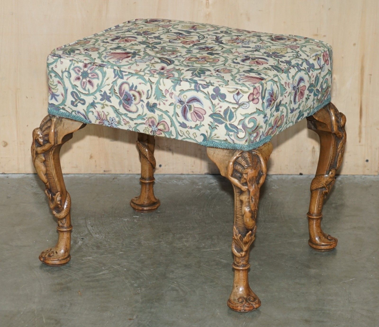 Exquisite Antique Victorian Hand Carved Piano Stool Depicting Mermaids photo furniture