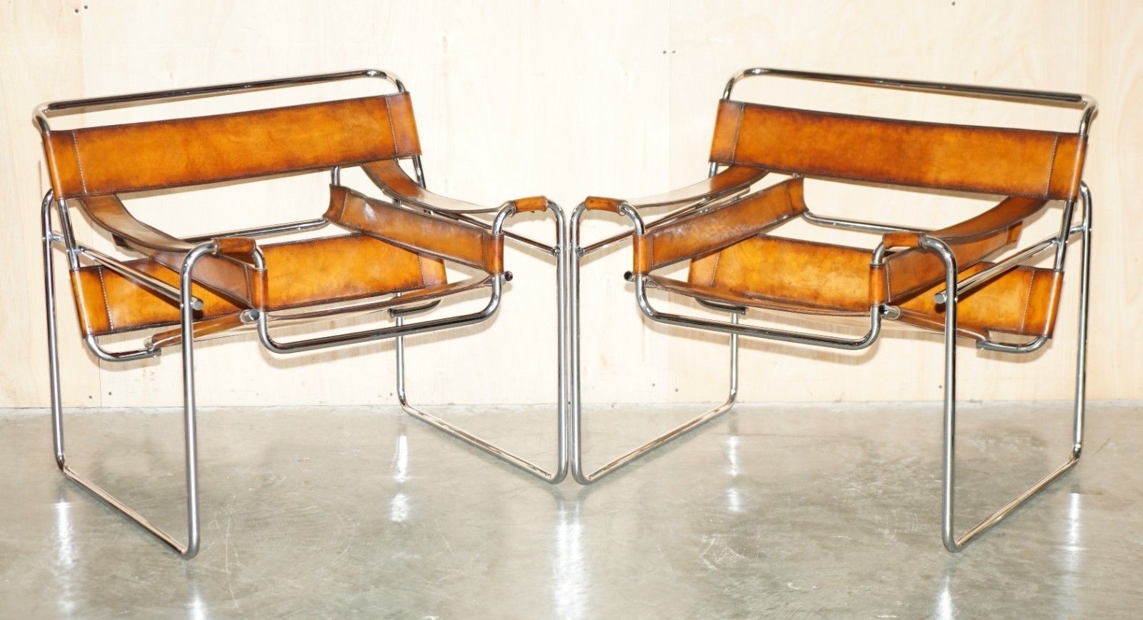 Pair Of Restored Marcel Breuer Fasem 1980's Wassily B3 Brown Leather Armchairs photo furniture