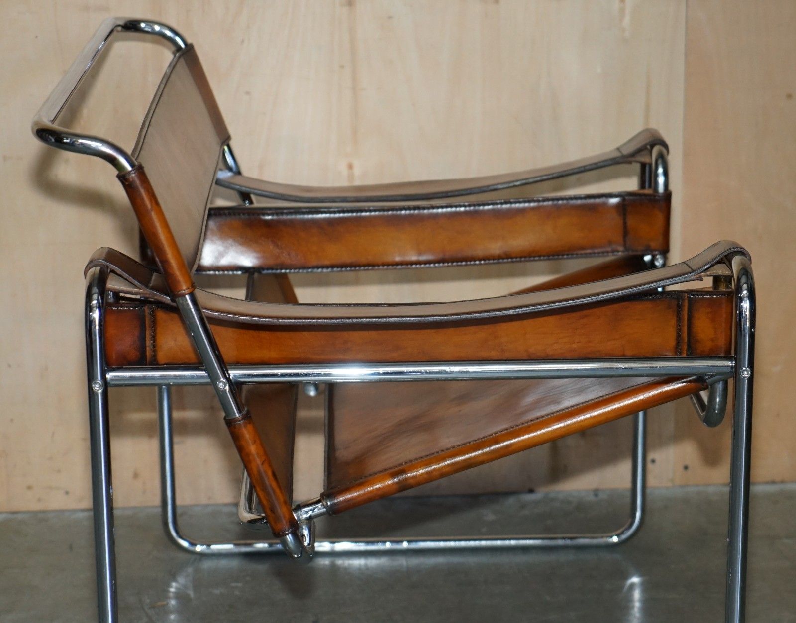 8950.0 Pair Of Restored Marcel Breuer Fasem 1980's Wassily B3 Brown Leather Armchairs photo