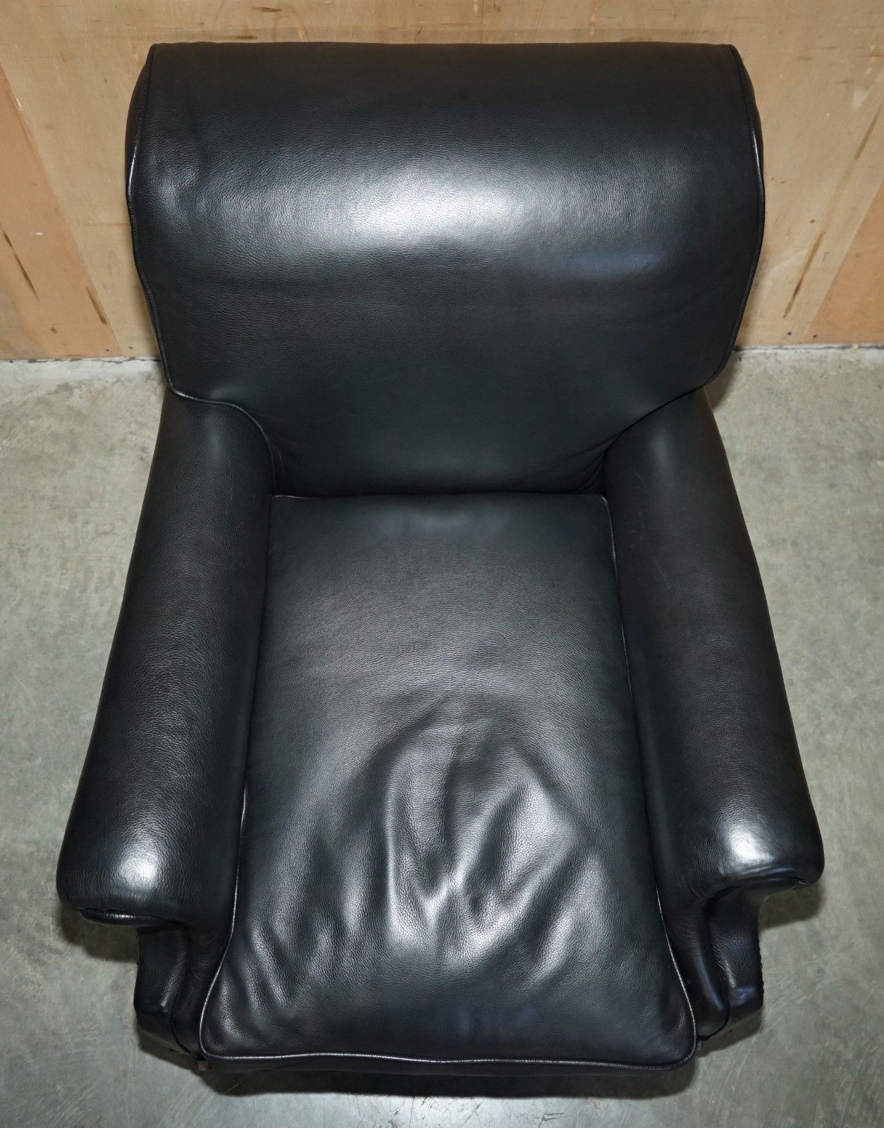 Oversized Antique Victorian Black Leather Club Armchair Stamped Inside Back Leg photo 3950.0