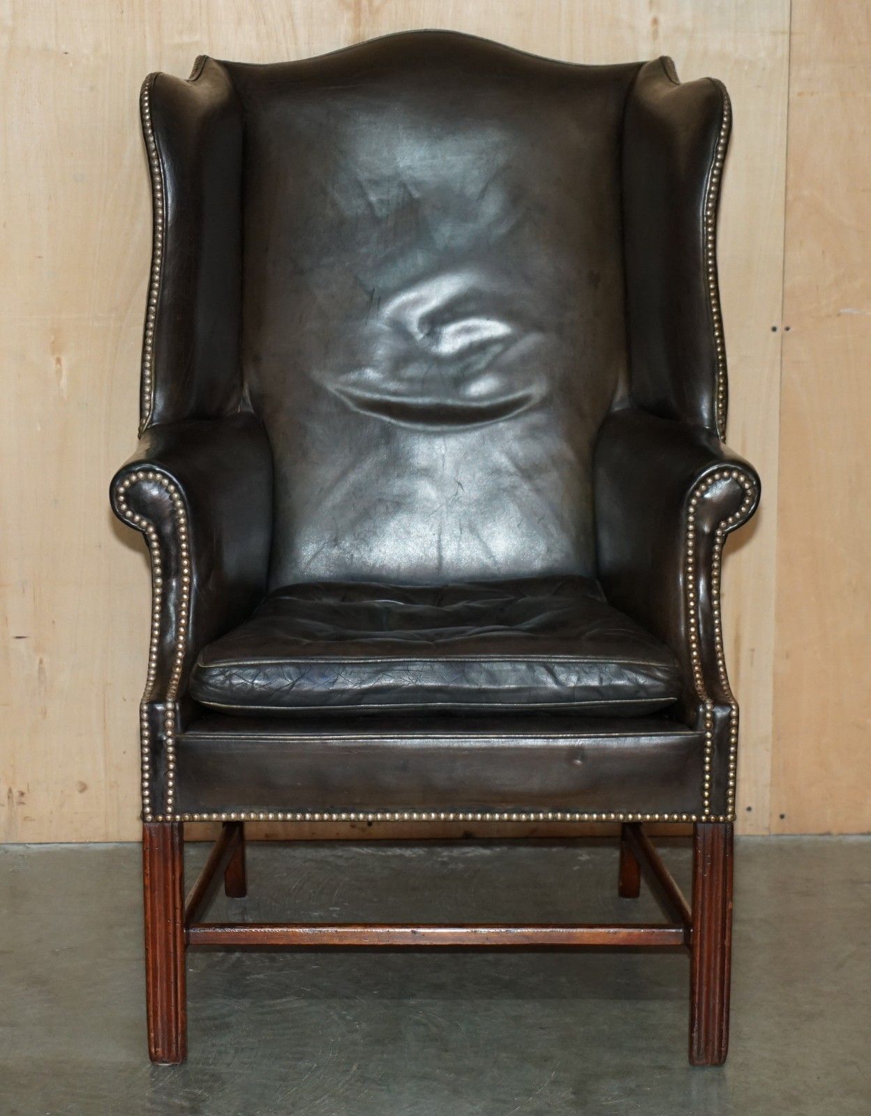 Stunning Antique Victorian Leather Wingback Armchair Thomas Chippendale Buttons photo for sale
