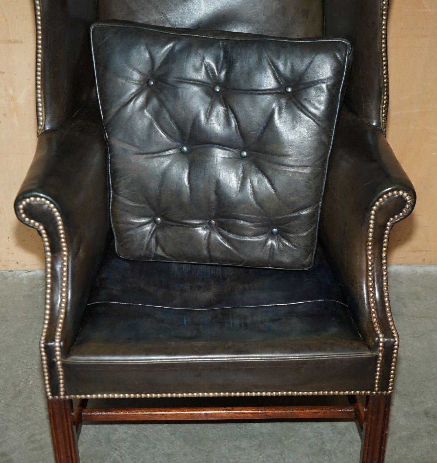 Stunning Antique Victorian Leather Wingback Armchair Thomas Chippendale Buttons photo vintage