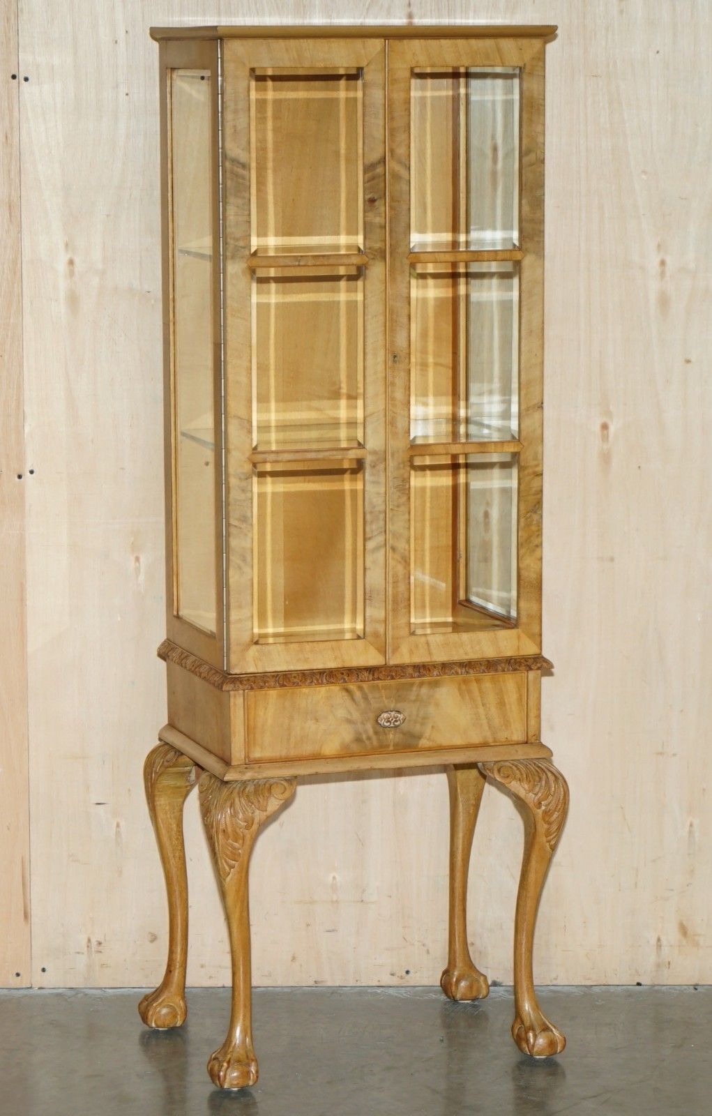 Pair Of Art Deco Circa 1920's Burr Light Walnut Claw & Ball Display Cabinets photo furniture