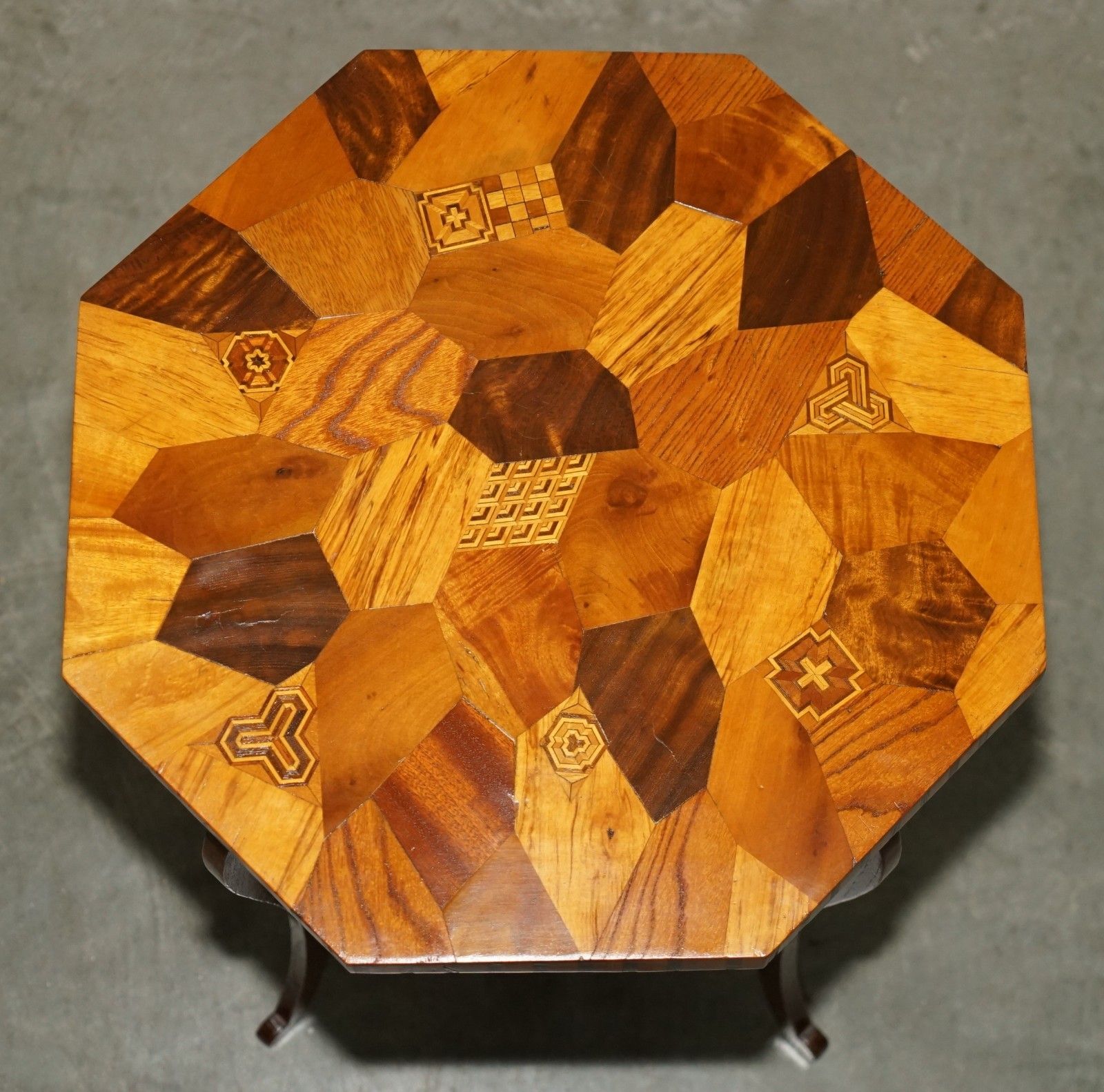 Pair Of Antique Victorian Parquetry Specimen Sample Wood Inlaid Side End Tables photo Furniture