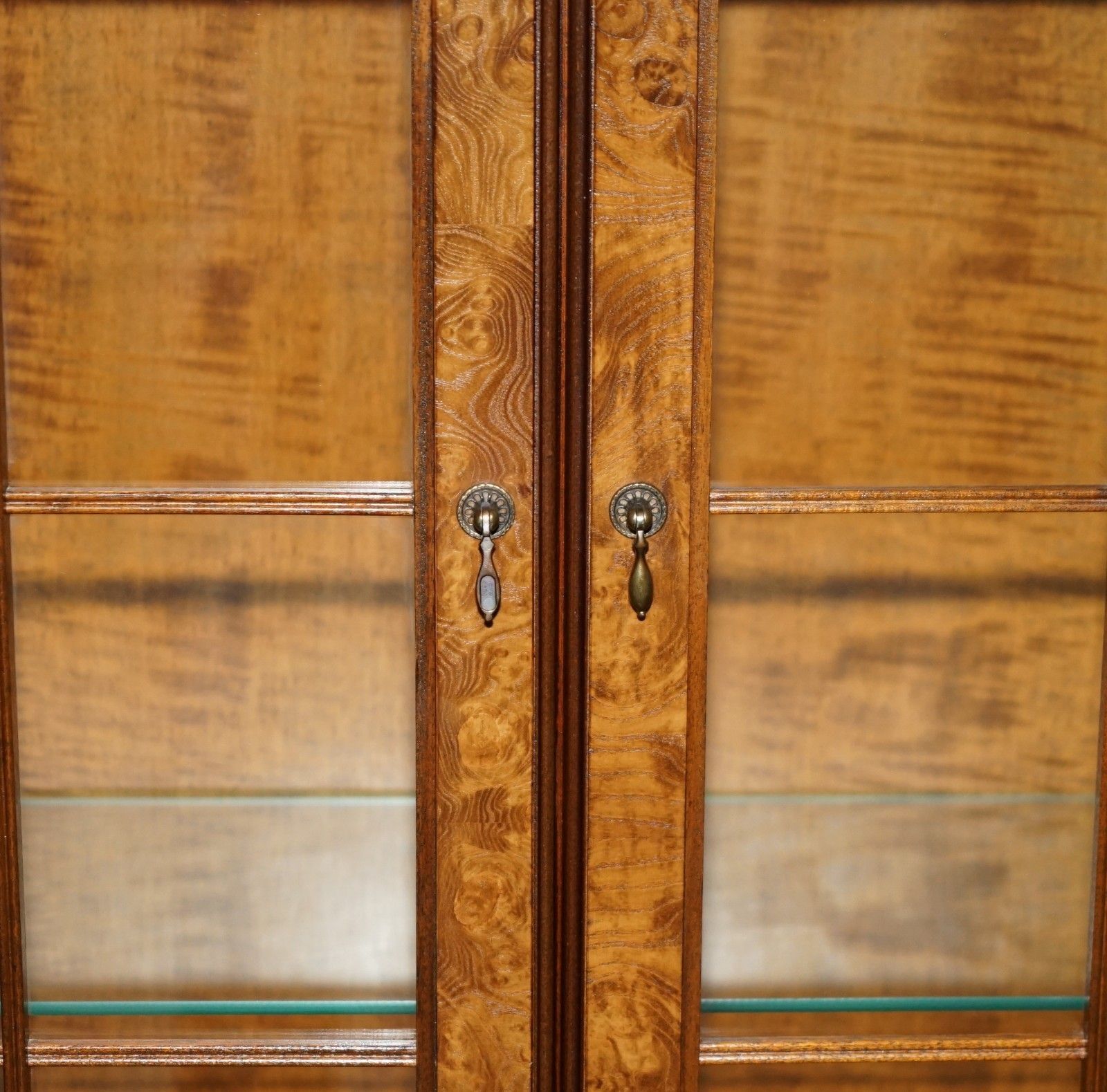 Lovely Vintage Burr Walnut Glazed Door Welsh Dresser Display Cabinet With Lights photo buy