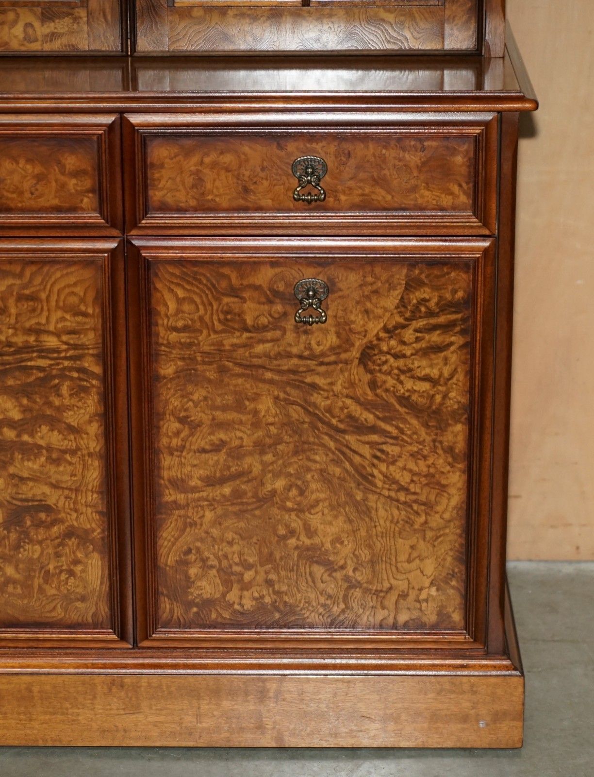 2750.0 Lovely Vintage Burr Walnut Glazed Door Welsh Dresser Display Cabinet With Lights photo