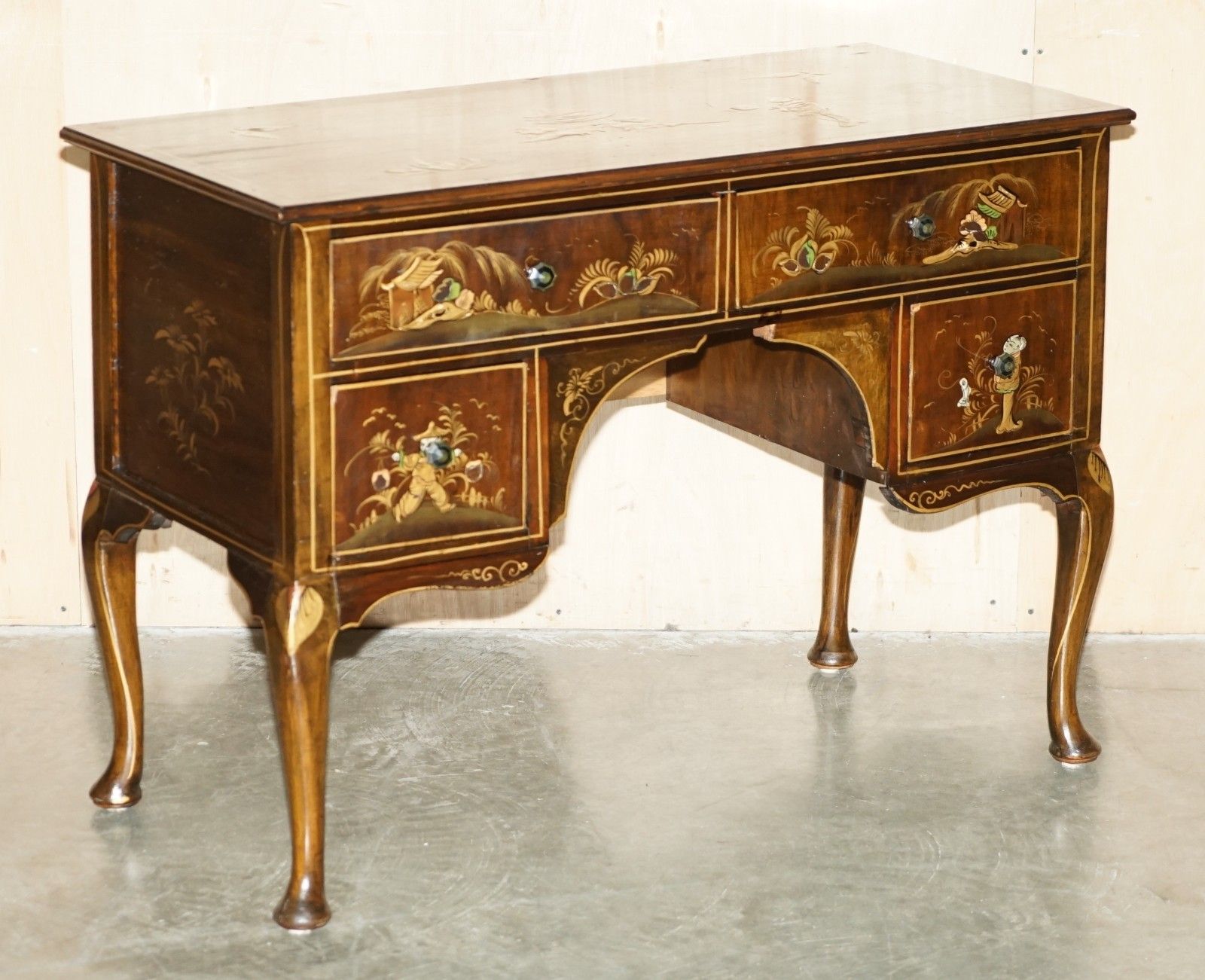 Exquisite Chinese Circa 1920 Chinoiserie Walnut Dressing Table Or Kneehole Desk photo furniture