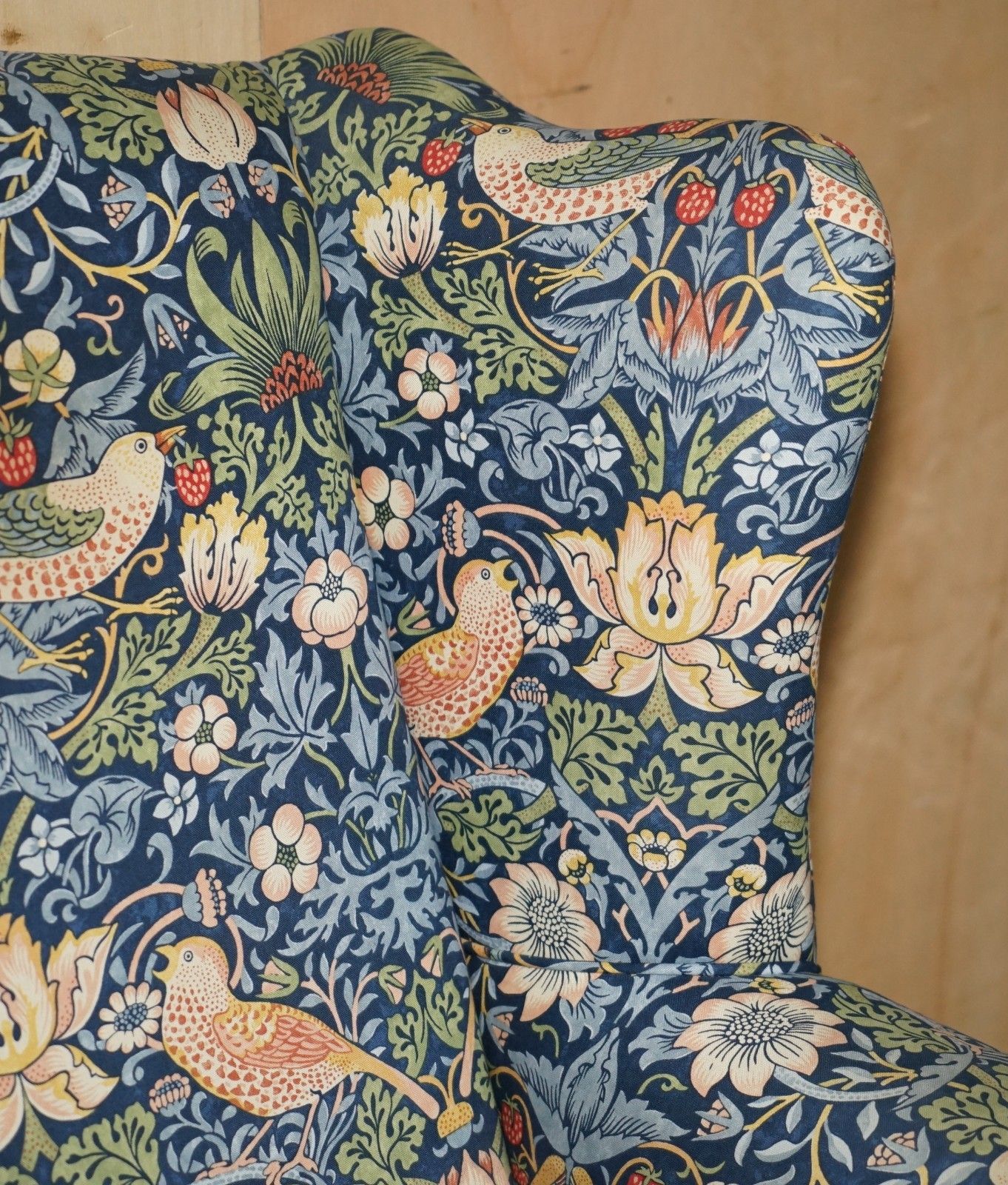 Stunningly Restored William Morris Strawberry Thief Fabric Wingback Armchair photo vintage