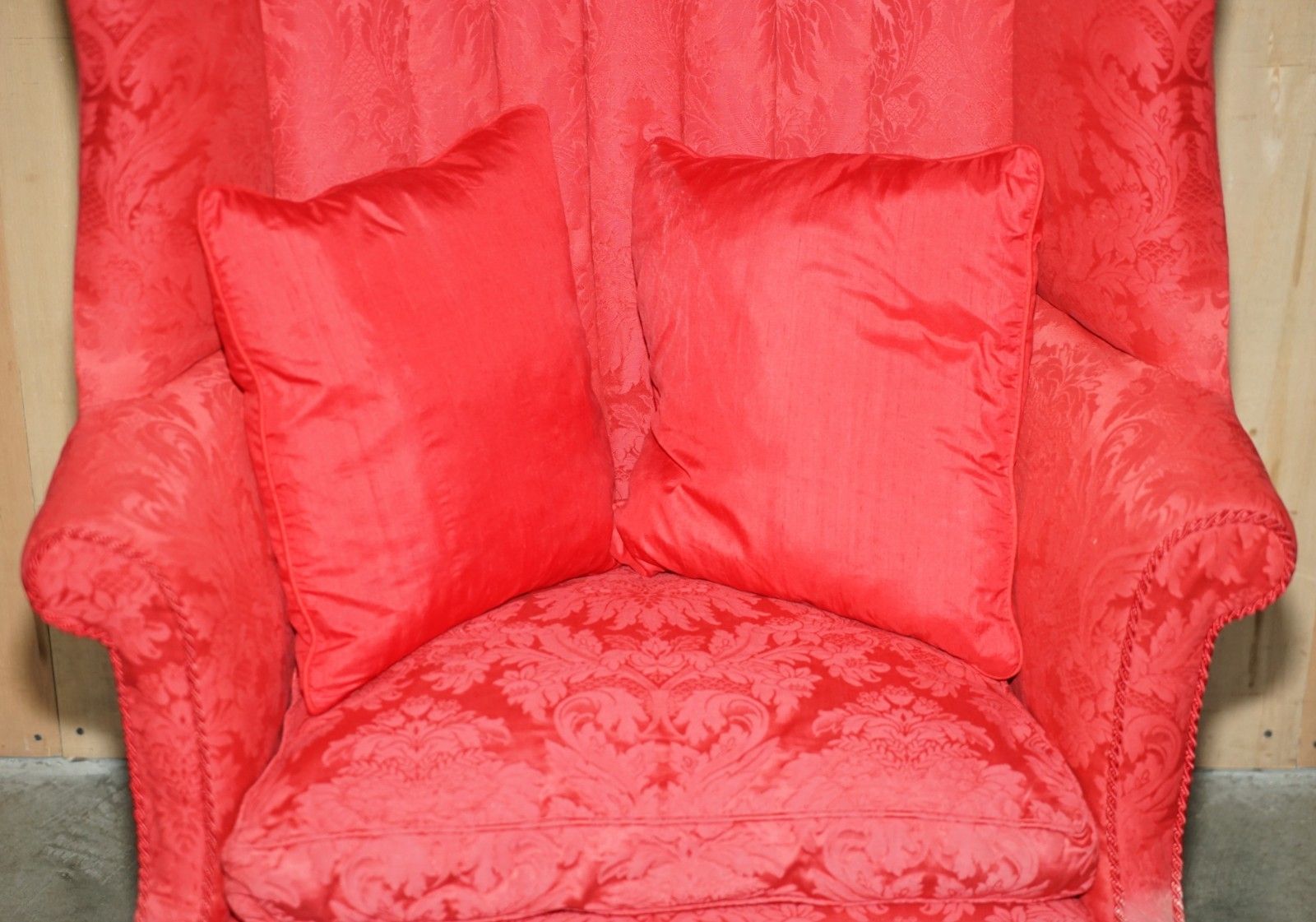 Fine Antique Fluted Back Victorian Damask Porters Windback Barrel Armchair photo Furniture