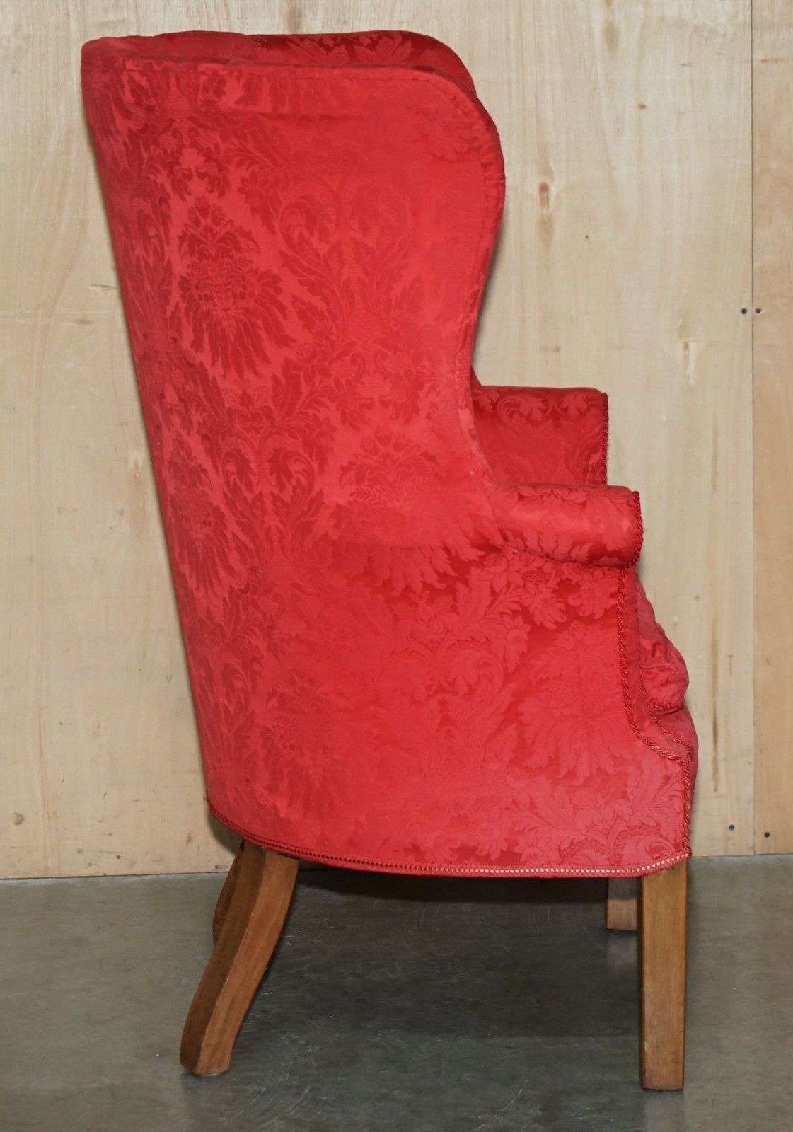 photo for sale Fine Antique Fluted Back Victorian Damask Porters Windback Barrel Armchair