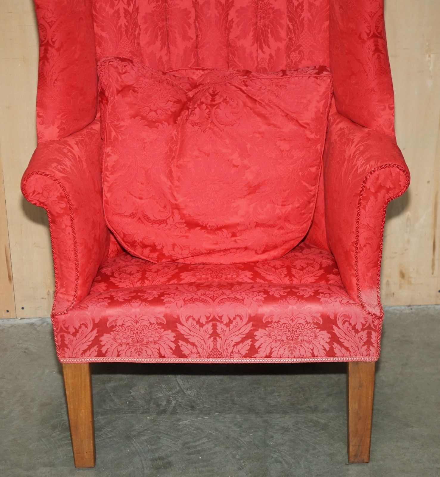 photo buy Fine Antique Fluted Back Victorian Damask Porters Windback Barrel Armchair