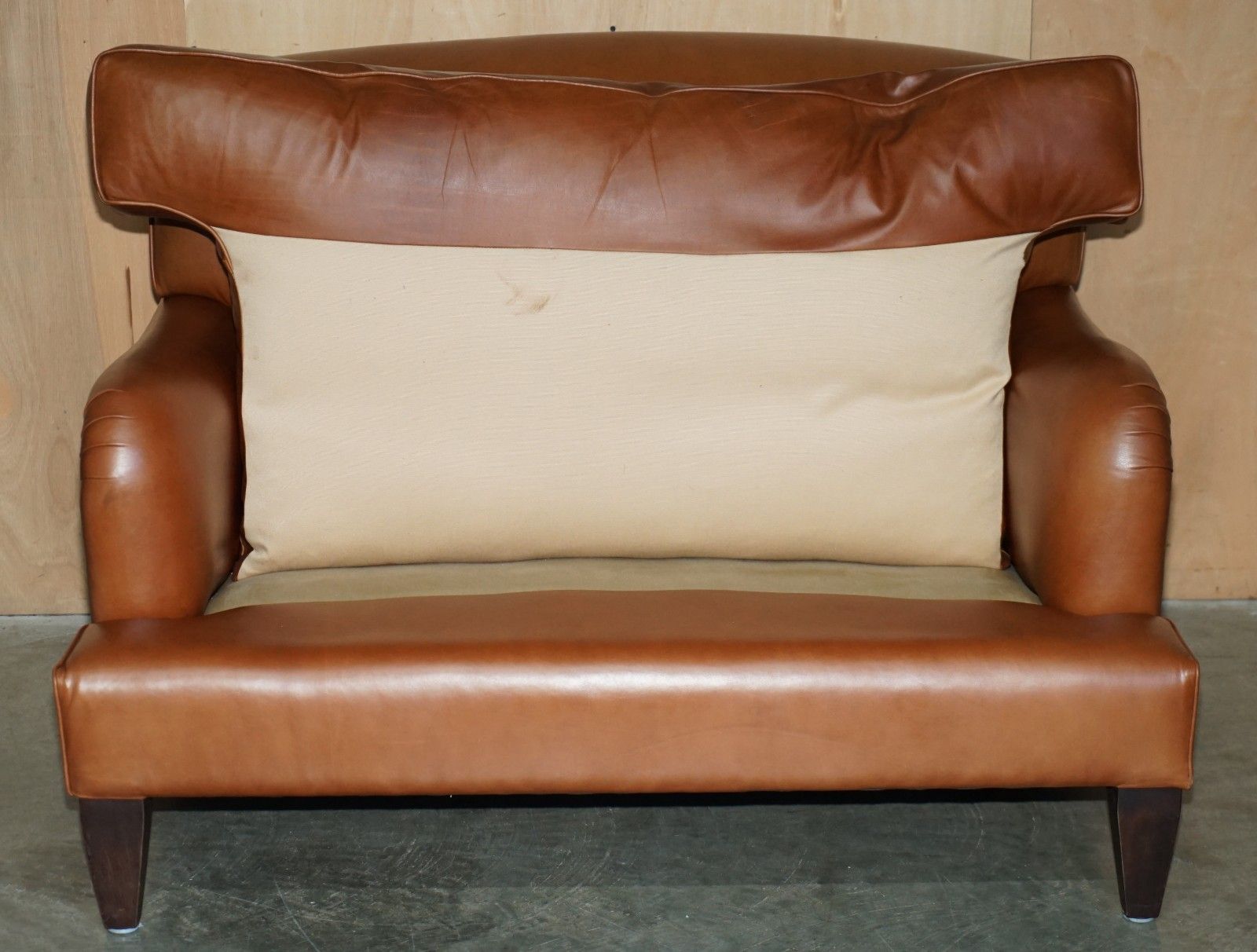 photo vinterior Extra Large Howard George Smith Style Brown Leather Love Seat Armchair Sofa