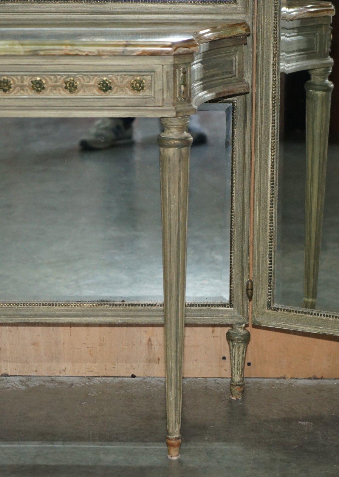 Antique French Louis XVI Style Dressing Room Console Table Full Length Mirror photo vintage