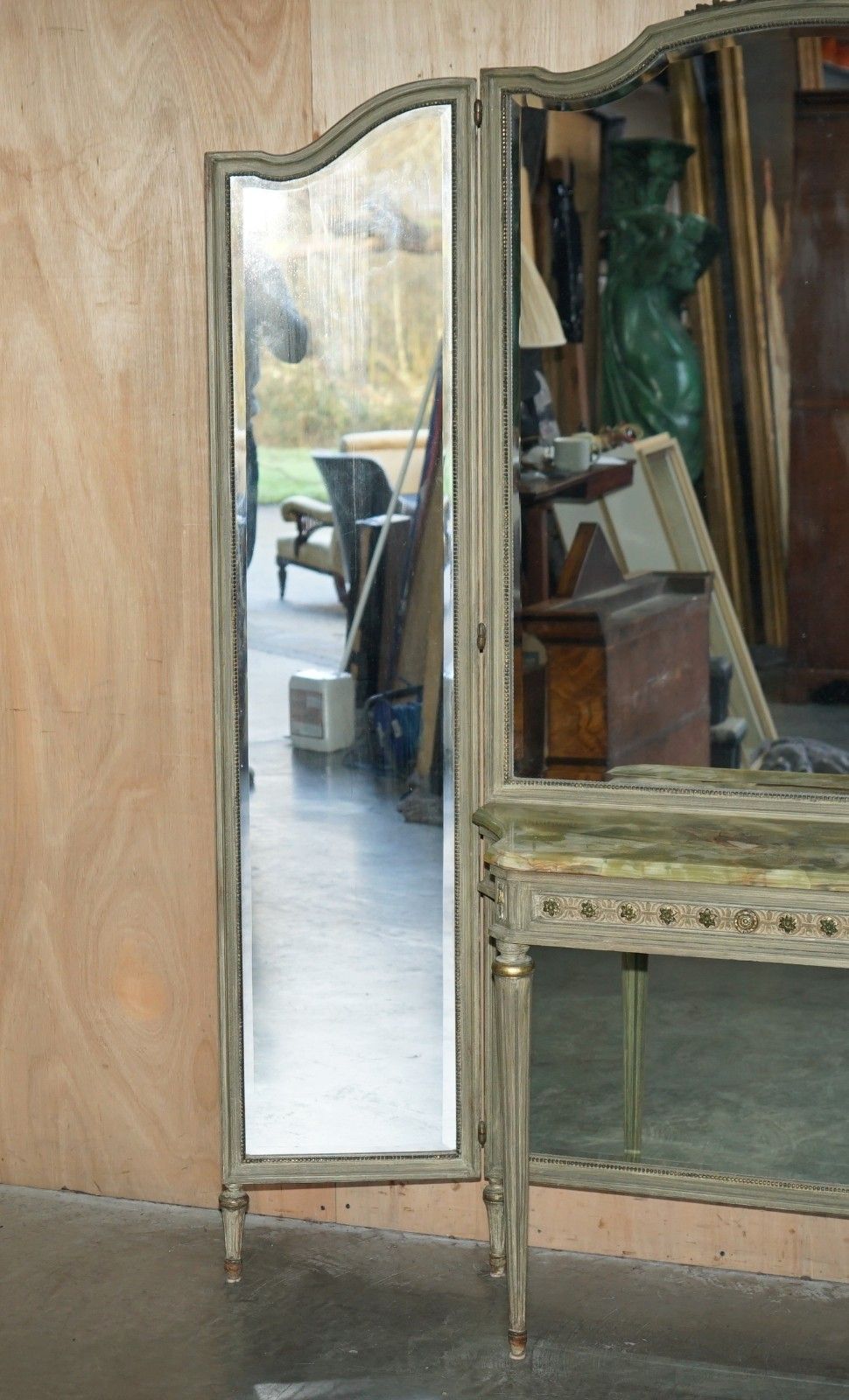 photo for sale Antique French Louis XVI Style Dressing Room Console Table Full Length Mirror