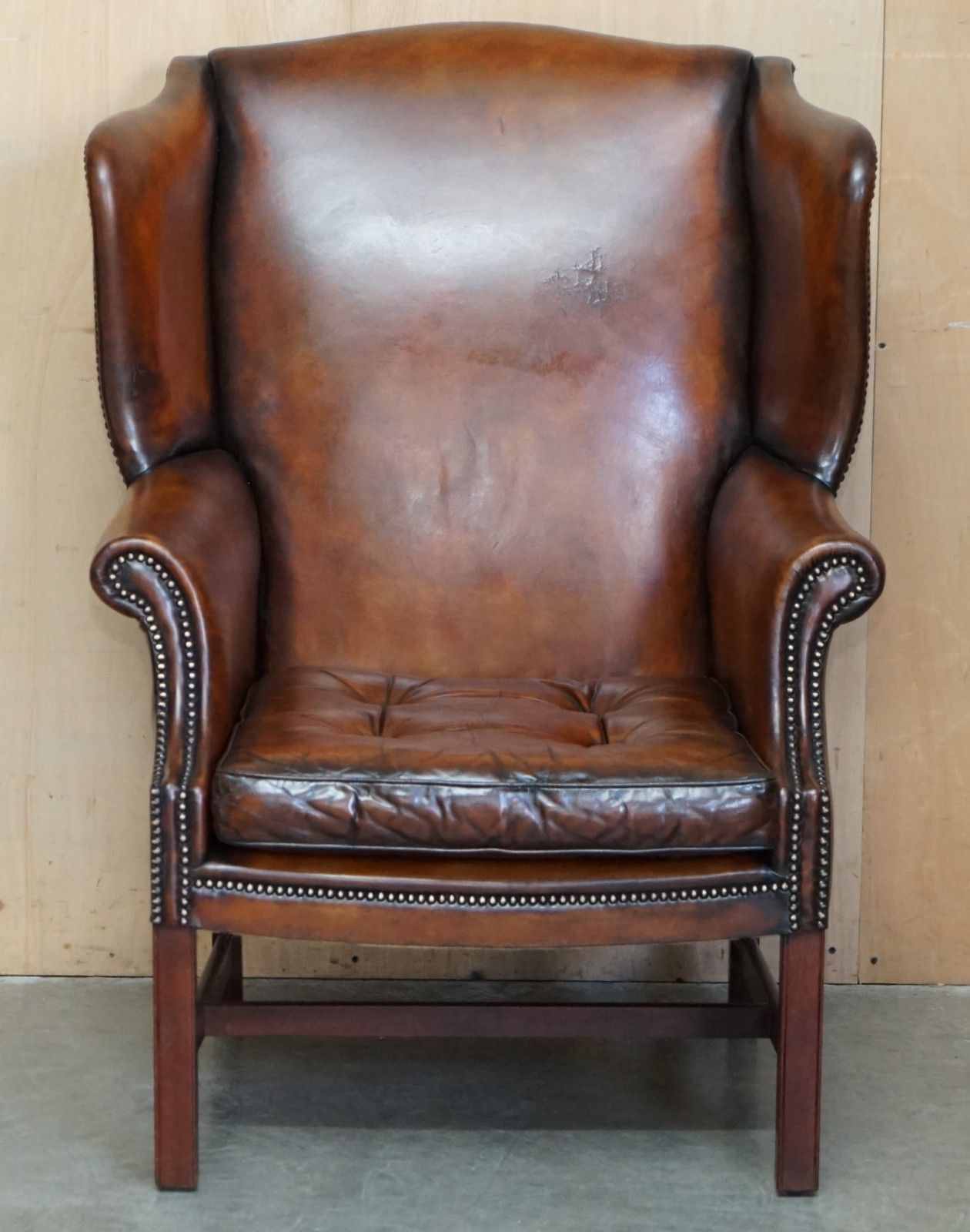 Fine Restored Vintage 1960's Brown Leather Wingback Armchair Thomas Chippendale photo for sale