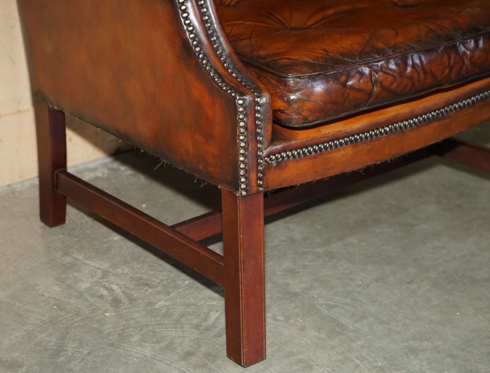 photo buy Fine Restored Vintage 1960's Brown Leather Wingback Armchair Thomas Chippendale