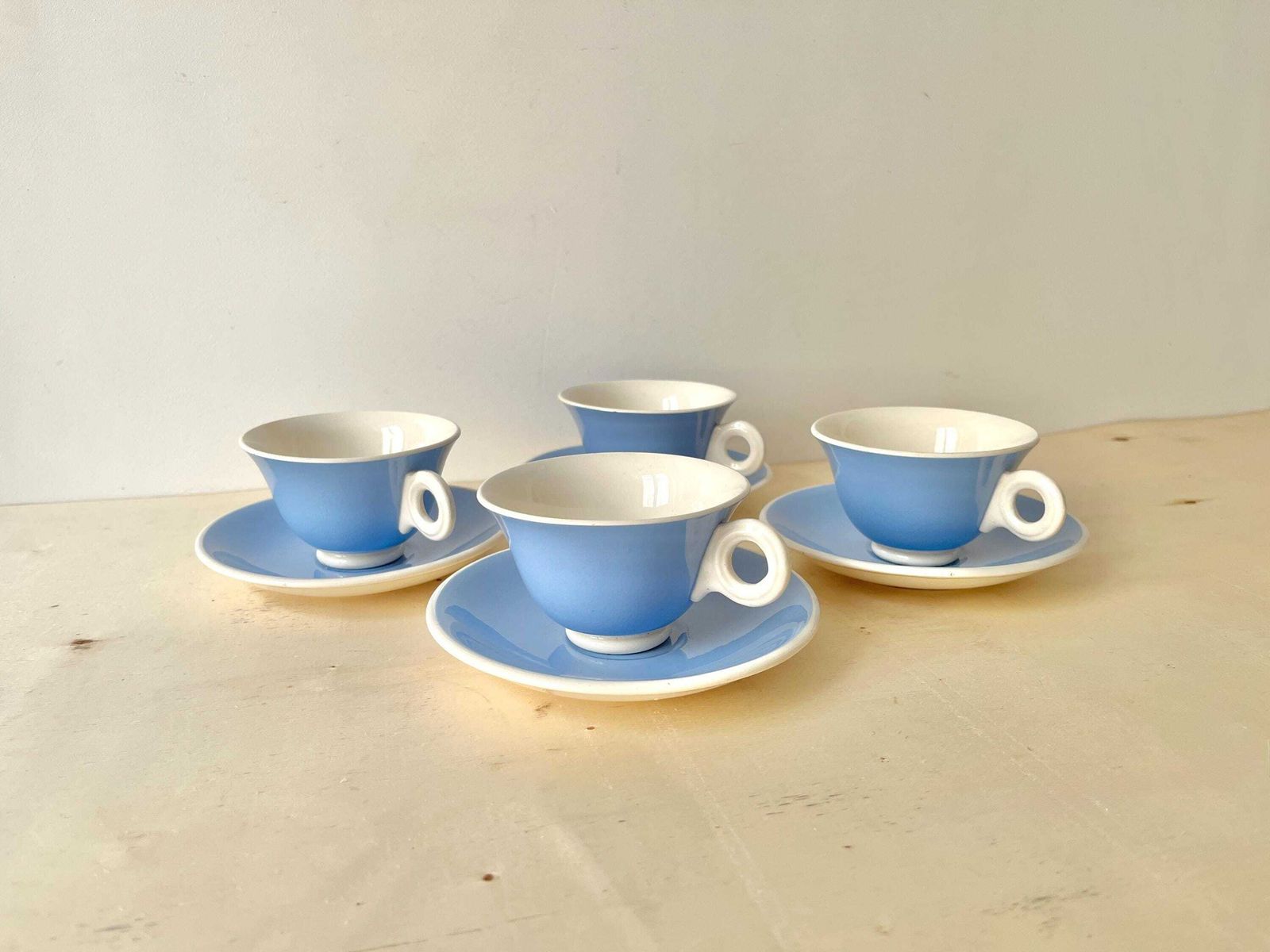 Antique Art Deco Teacups By Sarreguemines Digoin France, 1930's French Earthenware Set