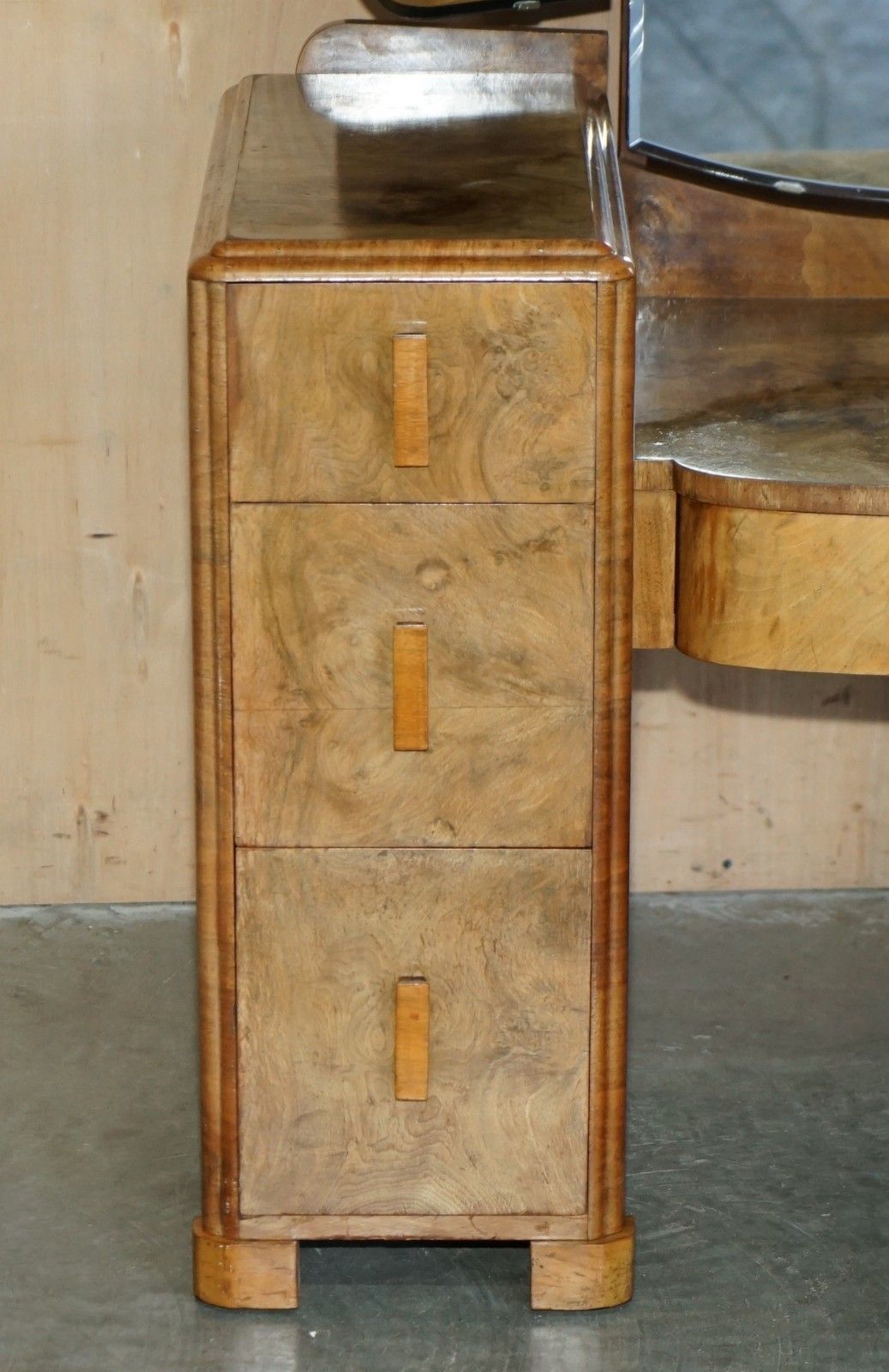 Lovely Art Deco Circa 1930's Satin Walnut Dressing Table + Mirror Part Of Suite photo 1750.0