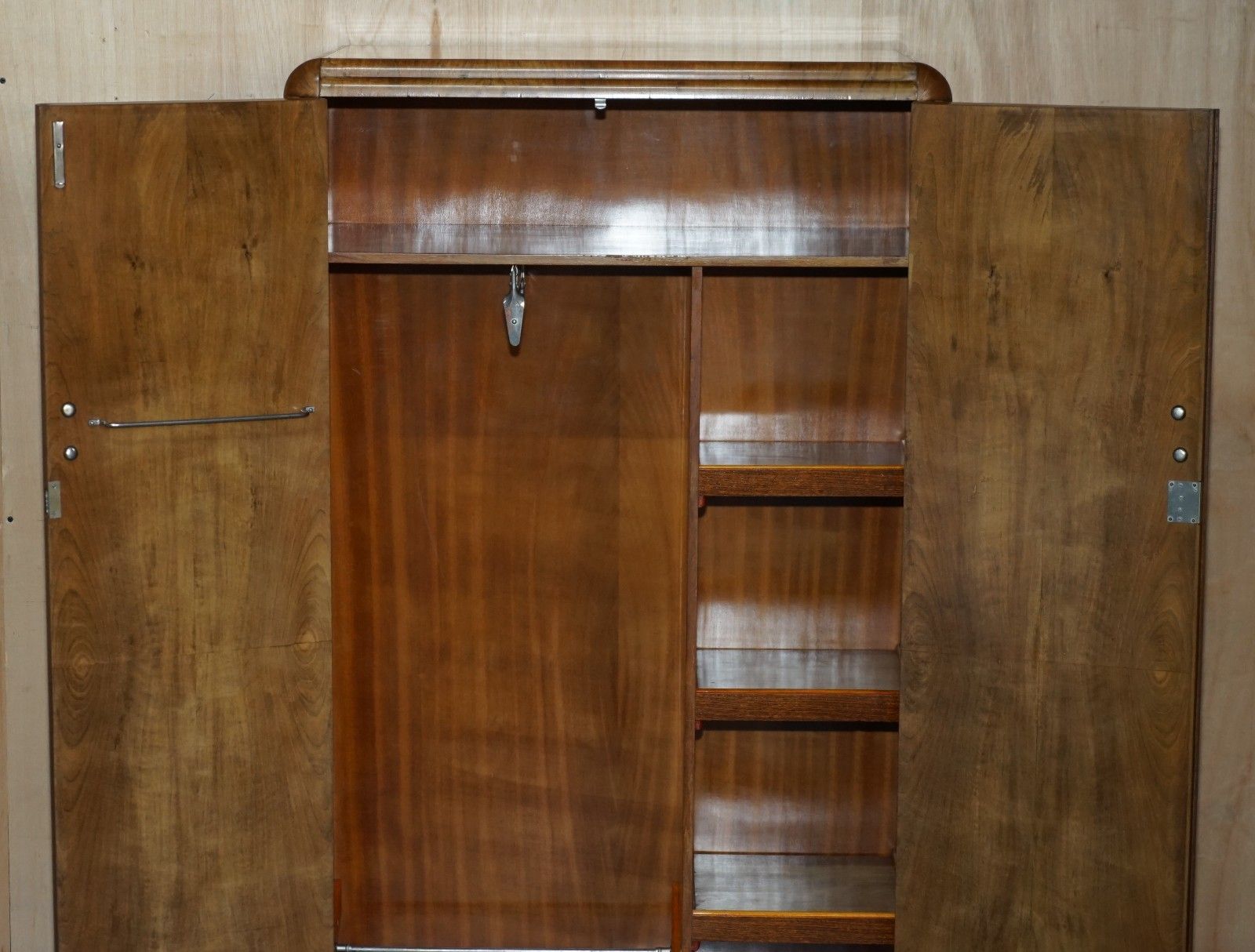 1450.0 Small 153cm Tall Art Deco Circa 1930's Satin Burr Walnut Wardrobe Part Of Suite photo