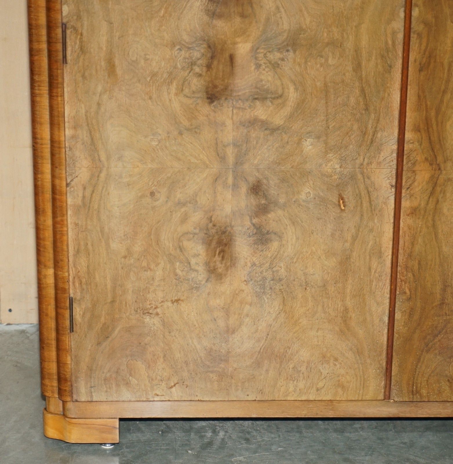 Antique Art Deco Circa 1930's Satin Burr Walnut Double Wardrobe Part Of Suite photo buy