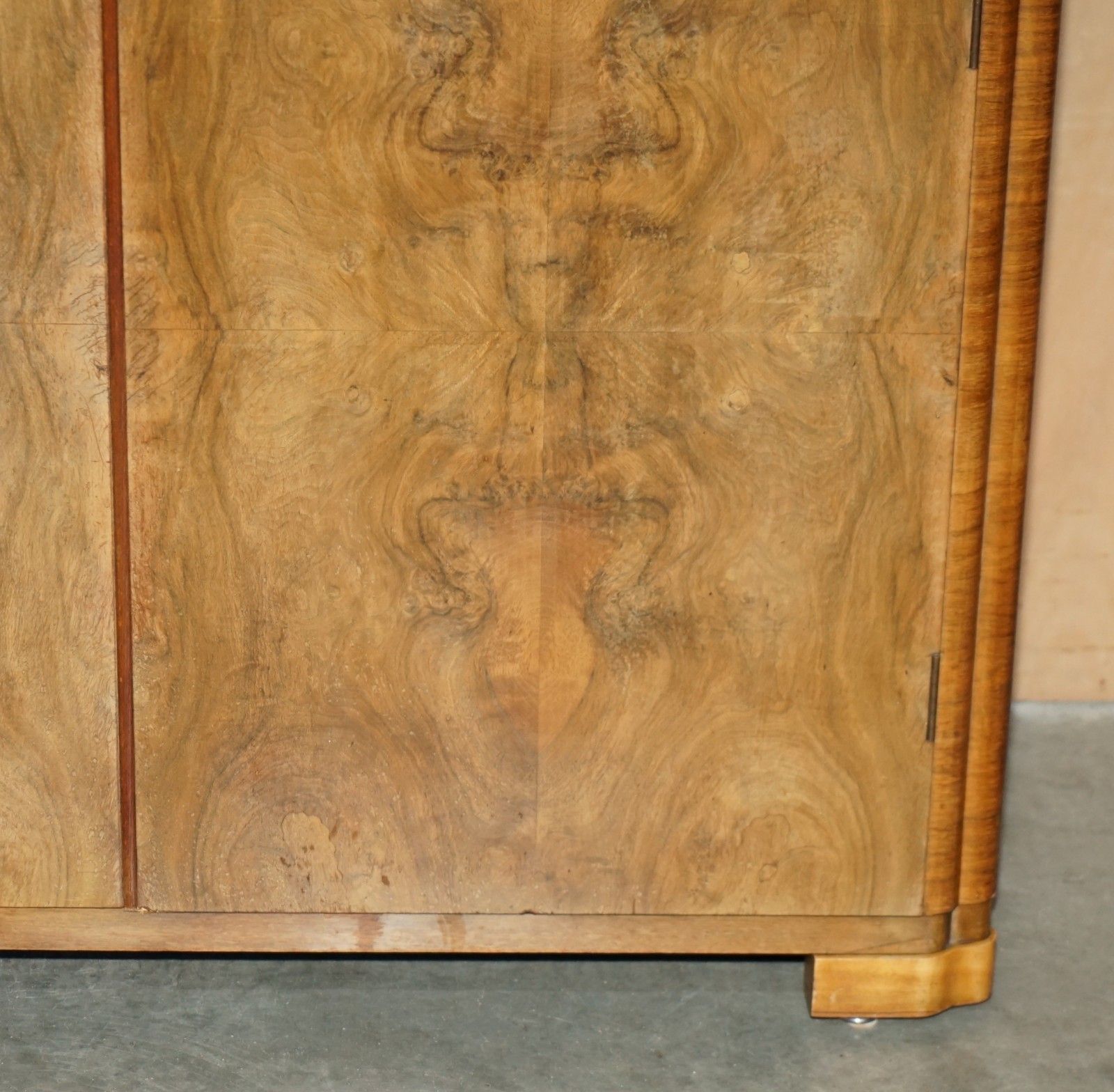 Furniture Antique Art Deco Circa 1930's Satin Burr Walnut Double Wardrobe Part Of Suite photo