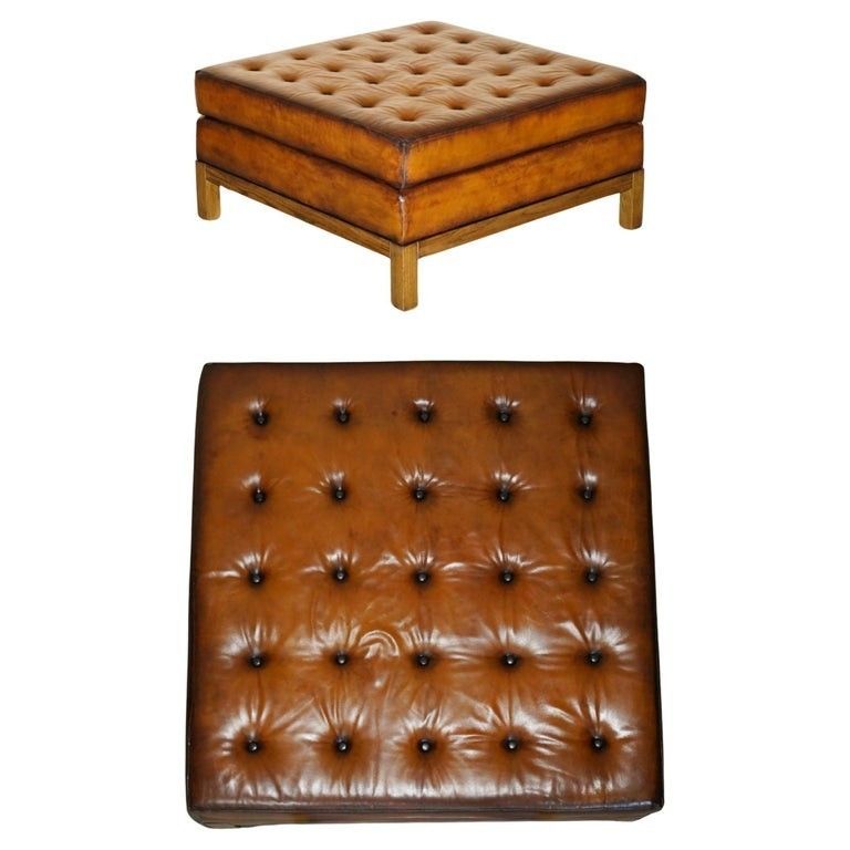 Rrp £4995 Large George Smith Chesterfield Chelsea Brown Leather Footstool