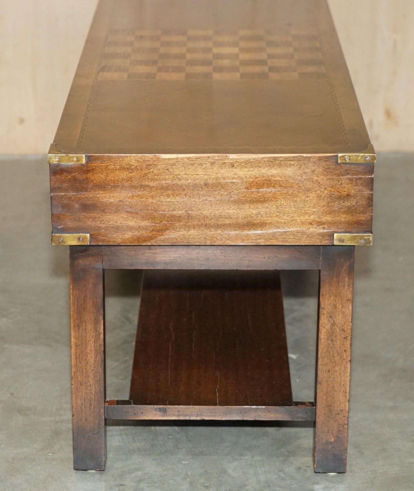Furniture Vintage Chess Board Coffee Table With Internal Storage Drawers For Chess Pieces photo