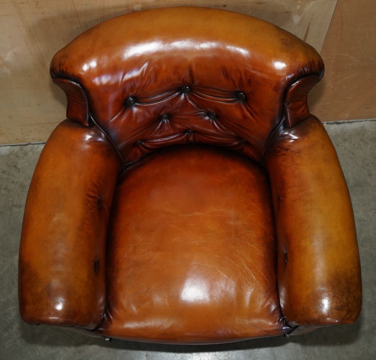 Fully Restored Edwardian Chesterfield Hand Dyed Brown Leather Tub Club Armchair photo buy