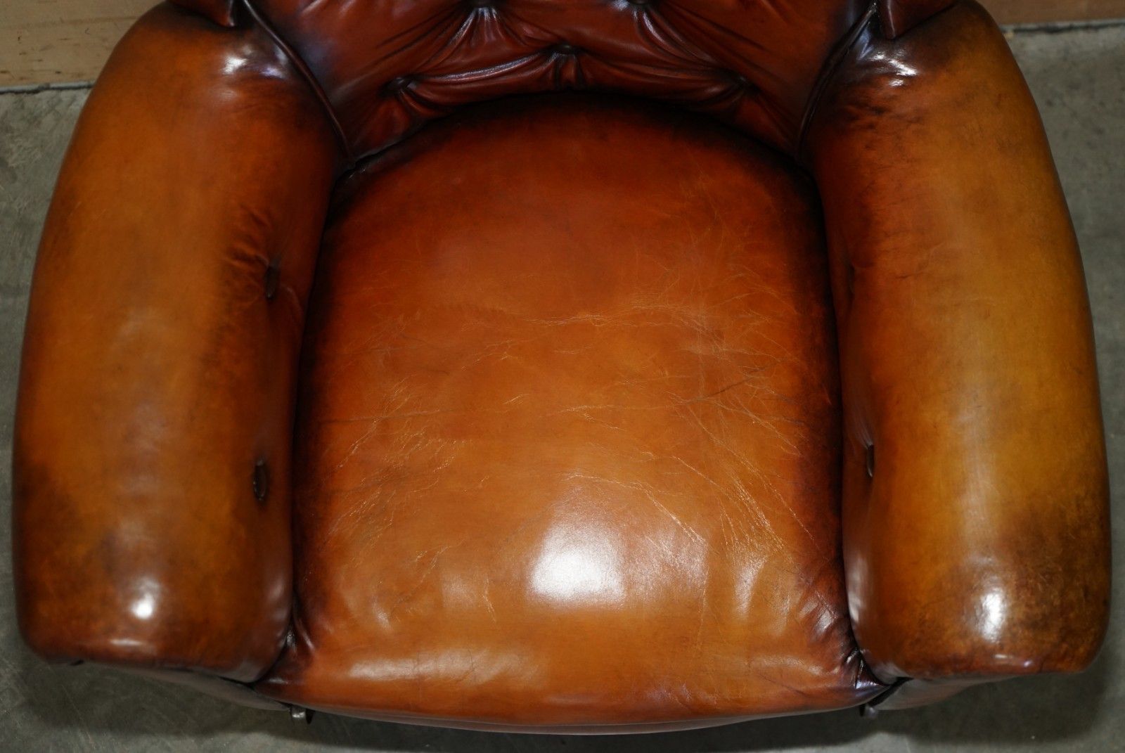 Fully Restored Edwardian Chesterfield Hand Dyed Brown Leather Tub Club Armchair photo vintage