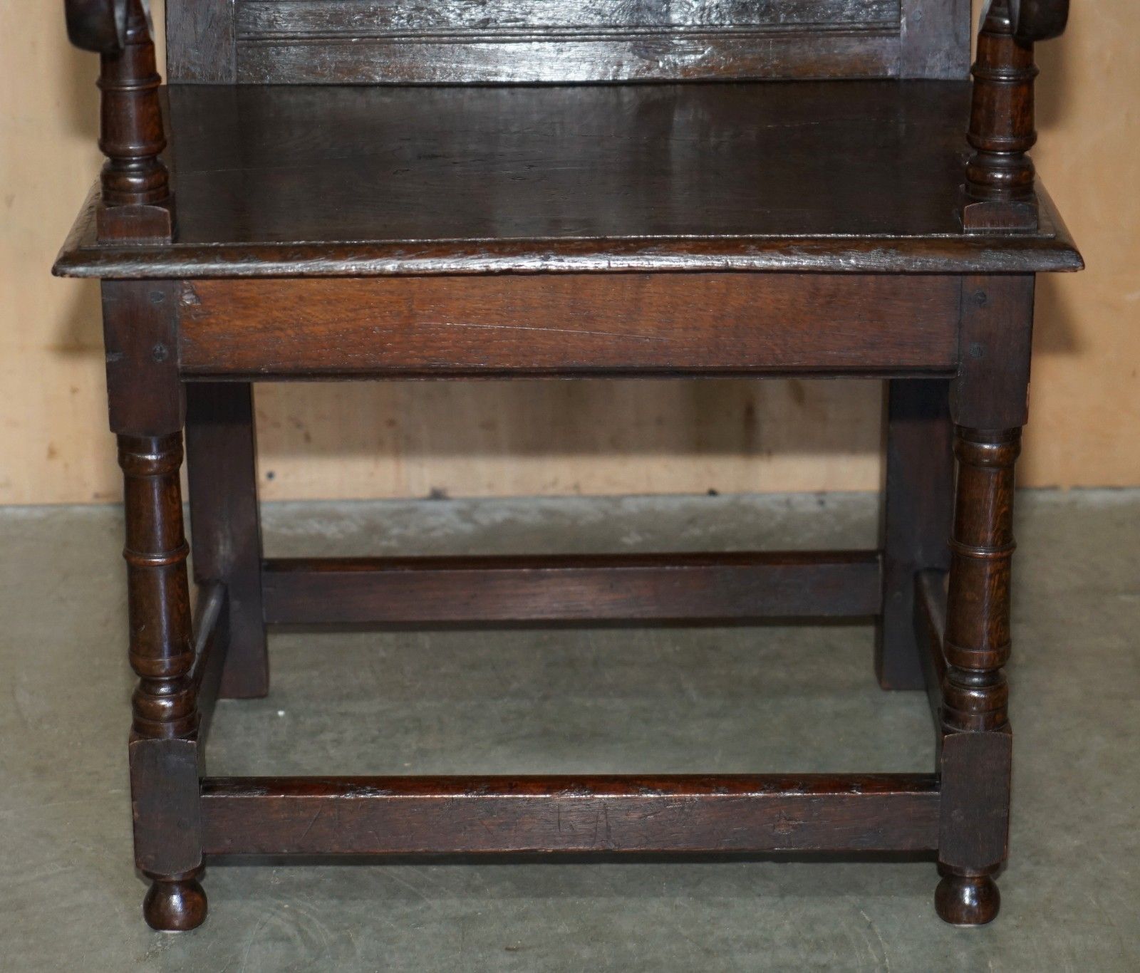 photo for sale Antique Exceptionally Rare 1677 Dated John Hall Armchair Northern England Oak